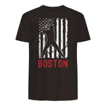 Boston Massachusetts American Flag Baseball Weathered T-Shirt in Dark Chocolate - back view