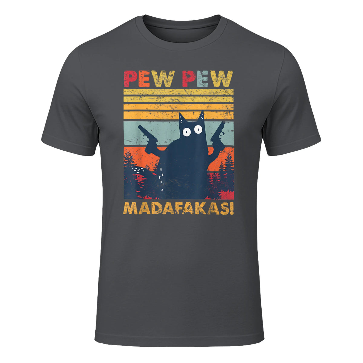 Pew Pew Madafakas Vintage verrückte Katze lustige Grafik in Charcoal - front view