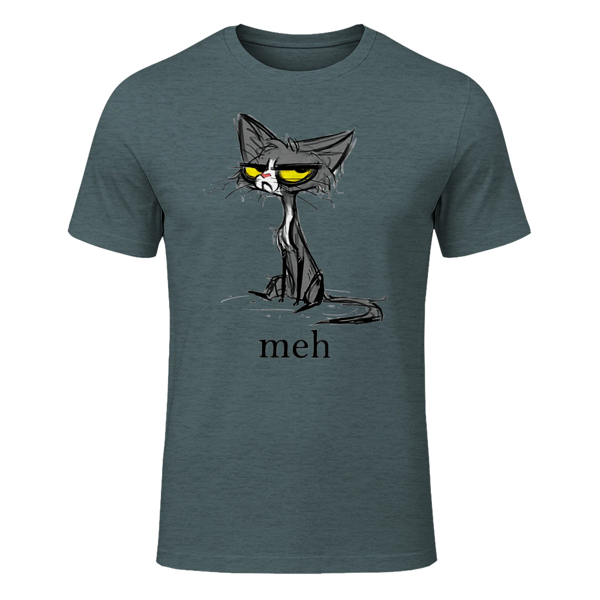 Funny Meh Cat Gift for Cat Lovers in Dark Heather - front view