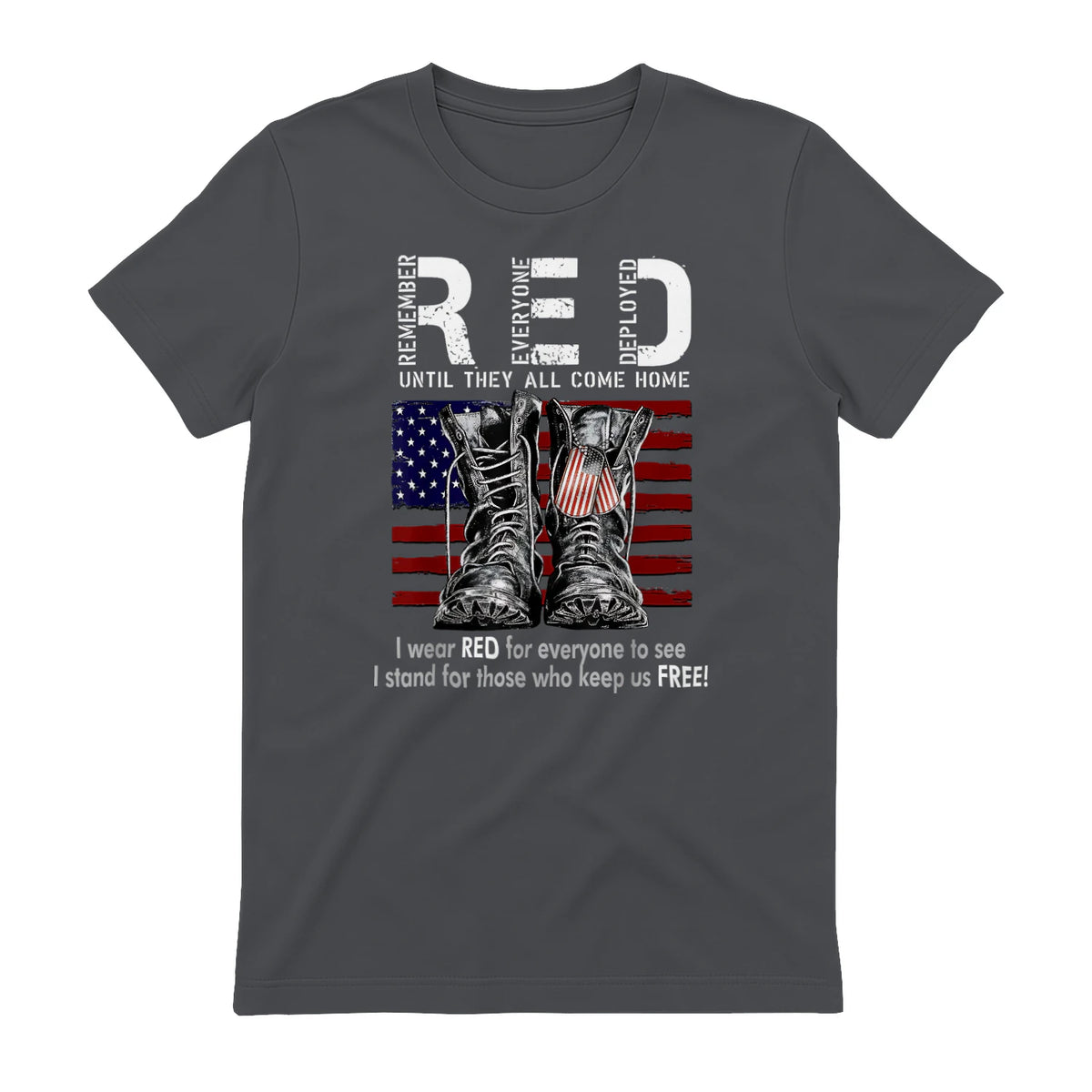 On Friday We Wear Red Military R.E.D Friday Military Remember Everyone Deployed Unisex-Adults US Flag T-Shirt Black Smal in Charcoal - back view