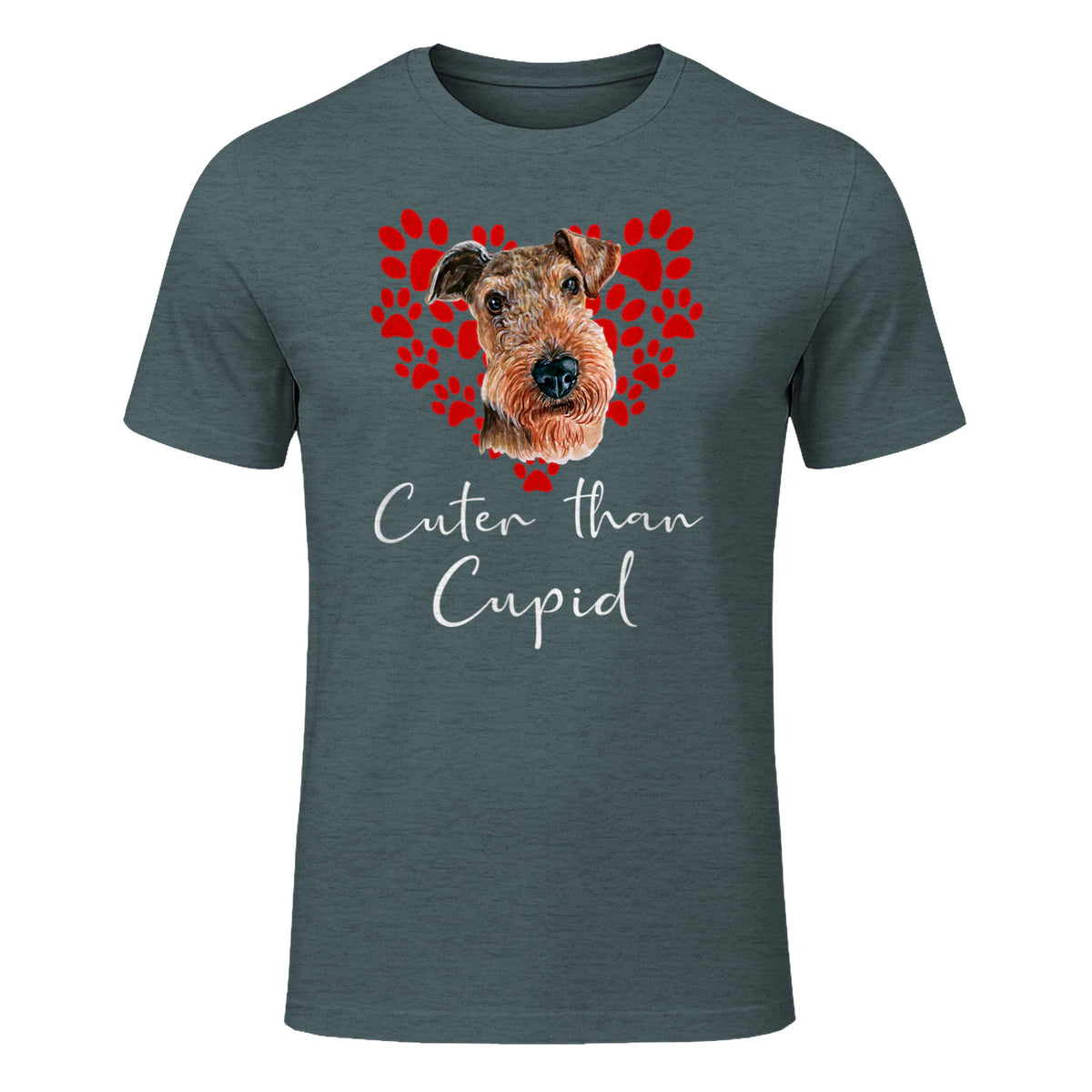AIREDALE TERRIER Cuter Than Cupid Disant Saint Valentin in Dark Heather - front view