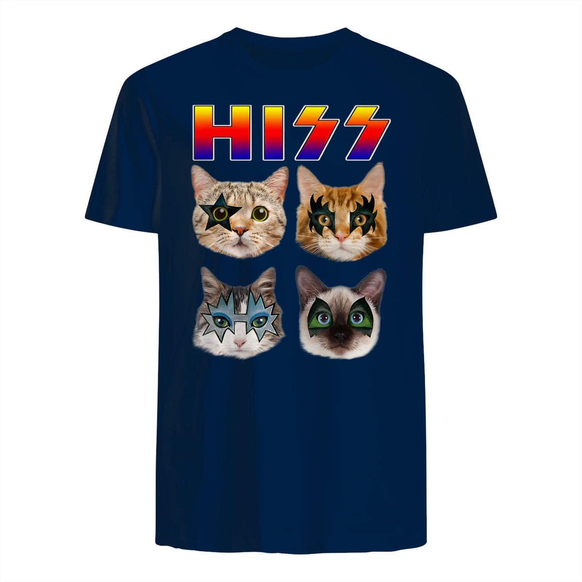 Funny Cat Hiss Rock and Roll For Cat Lover, Cat Dad, Cat mom T-Shirt in Navy - back view