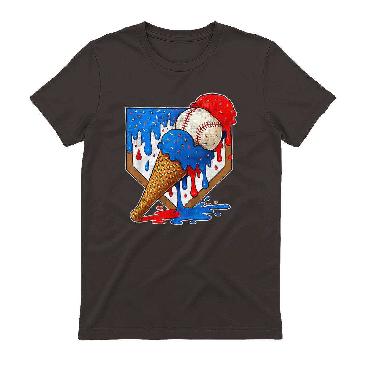 Distressed Baseball Boys Ice Cream Drip Baseball Boys Youth T-Shirt in Dark Chocolate - back view