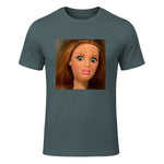 Funny Doll Face Meme Expression Hilarious Sarcastic in Dark Heather - front view