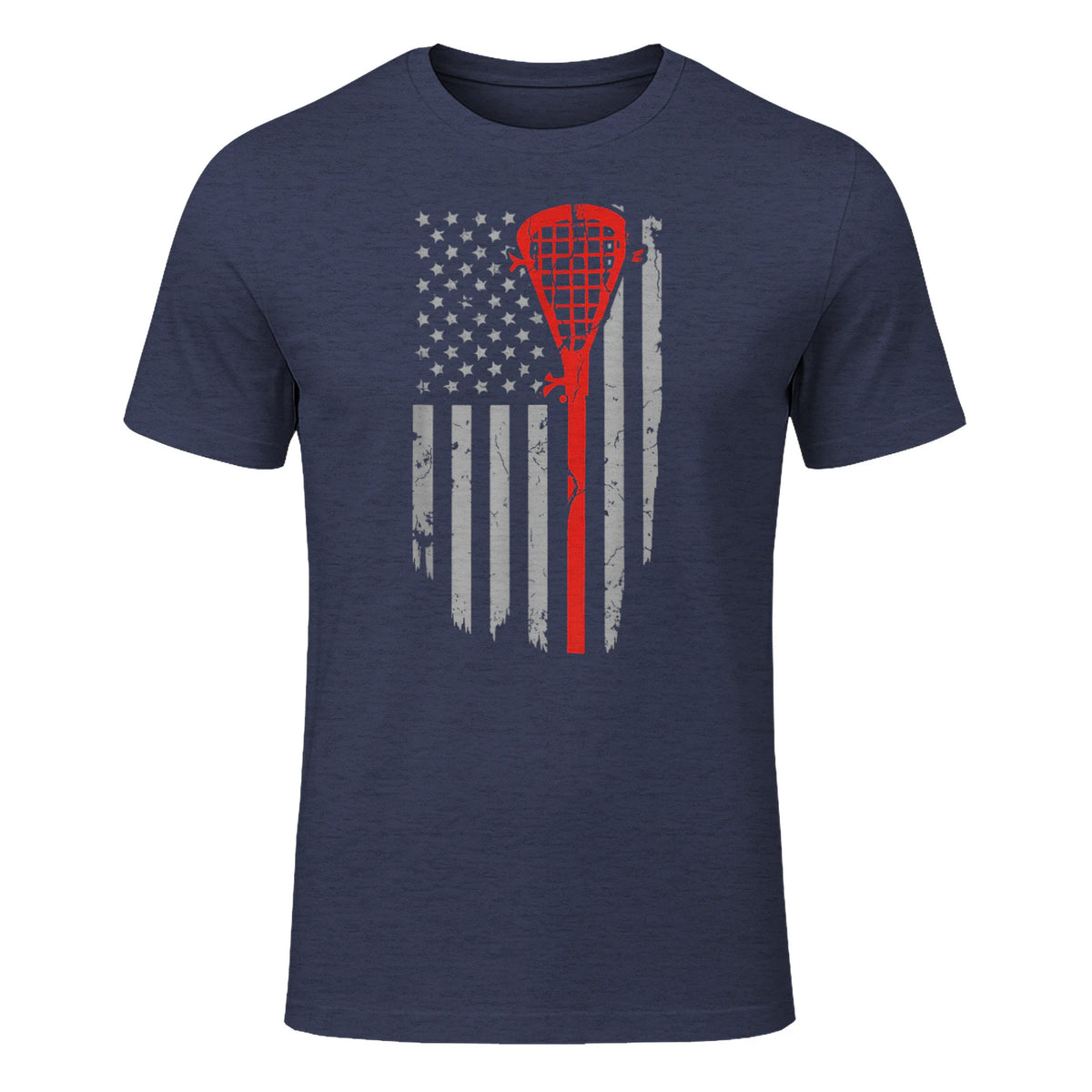 Vintage American Flag Lacrosse Youth Apparel, Boys Men USA T-Shirt in Heather Navy - front view