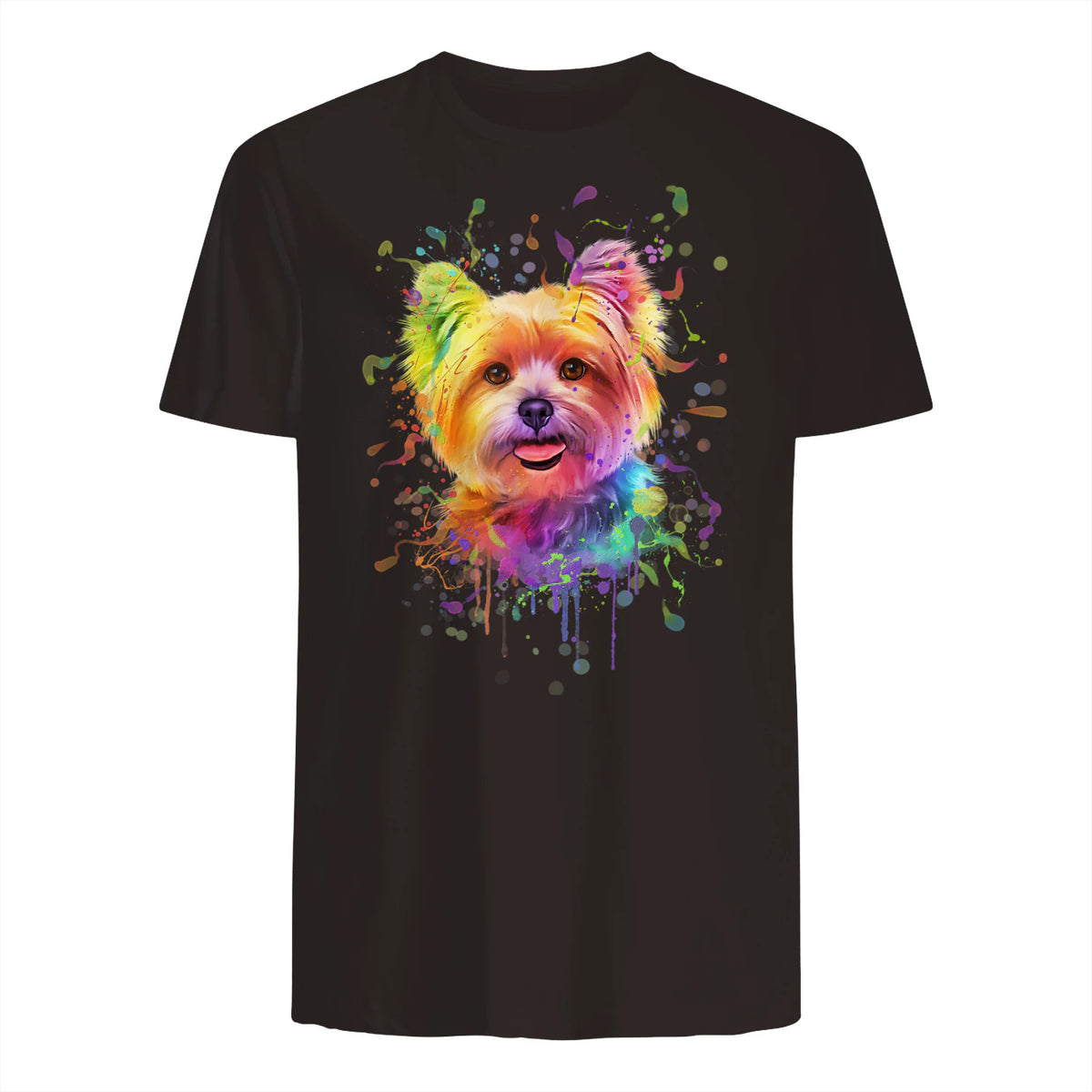 Colorful Splash Art Yorkshire Terrier Portrait Yorkshire Lover in Dark Chocolate - back view