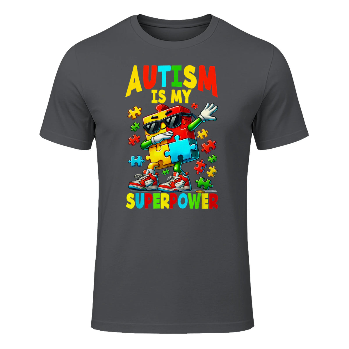 Puzzle Autism Awareness Autistic Support in Charcoal - front view