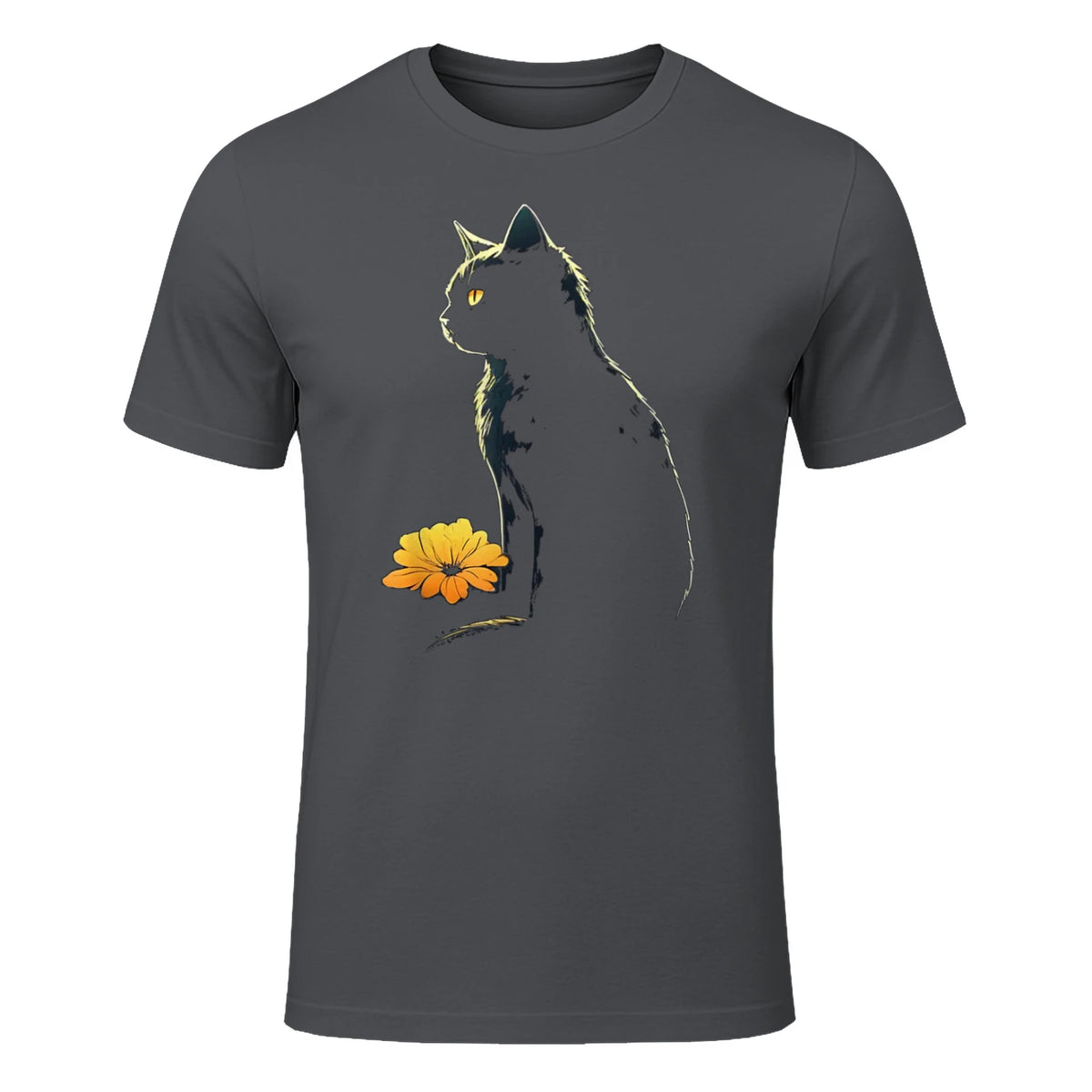 Cat Artwork - Flowers Art Cat Motif Animal Cat T-Shirt in Charcoal - front view