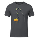 Cat Artwork - Flowers Art Cat Motif Animal Cat T-Shirt in Charcoal - front view