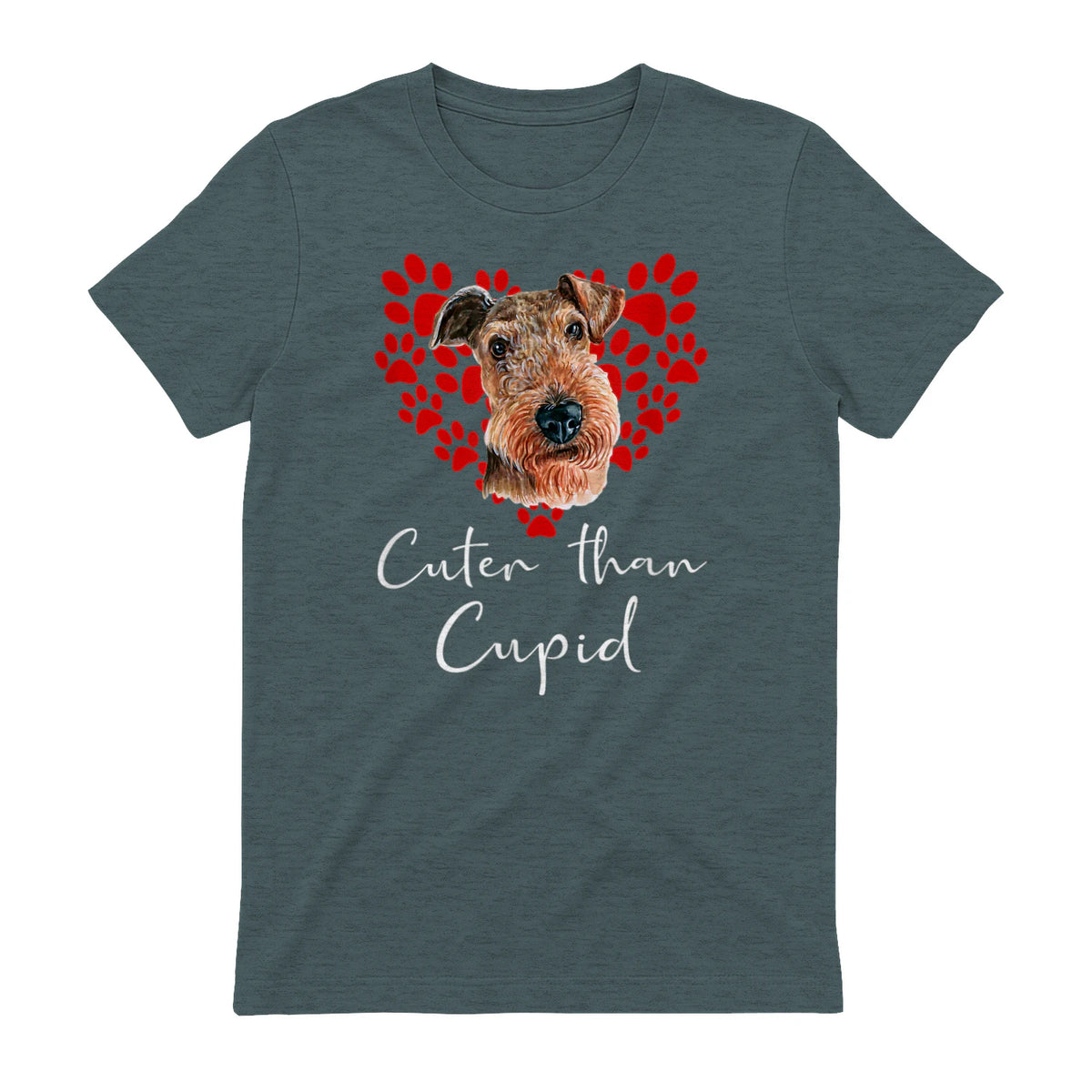 AIREDALE TERRIER Cuter Than Cupid Disant Saint Valentin in Dark Heather - back view