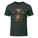 Autism Skeleton Guitar Player Rock Music Autism Awareness in Forest Green - front view