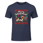 Basset Hound Chemise de Noël Merry Woofmas Père Noël Chien in Heather Navy - front view