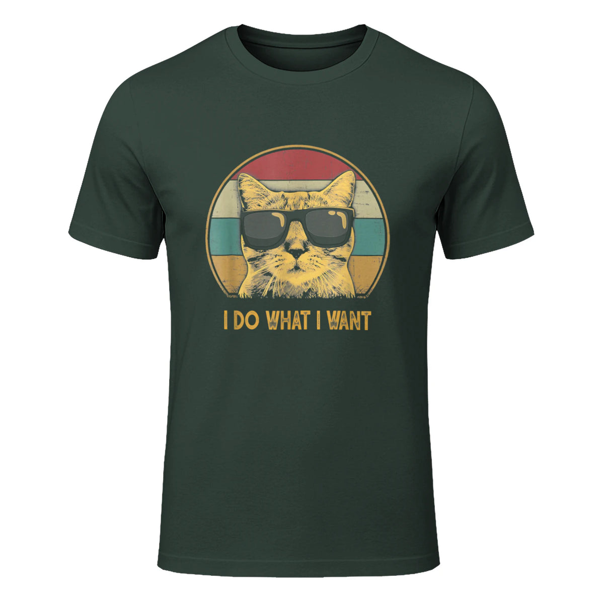 Retro I do What I Want cat Funny cat Lover T-Shirt Small in Forest Green - front view