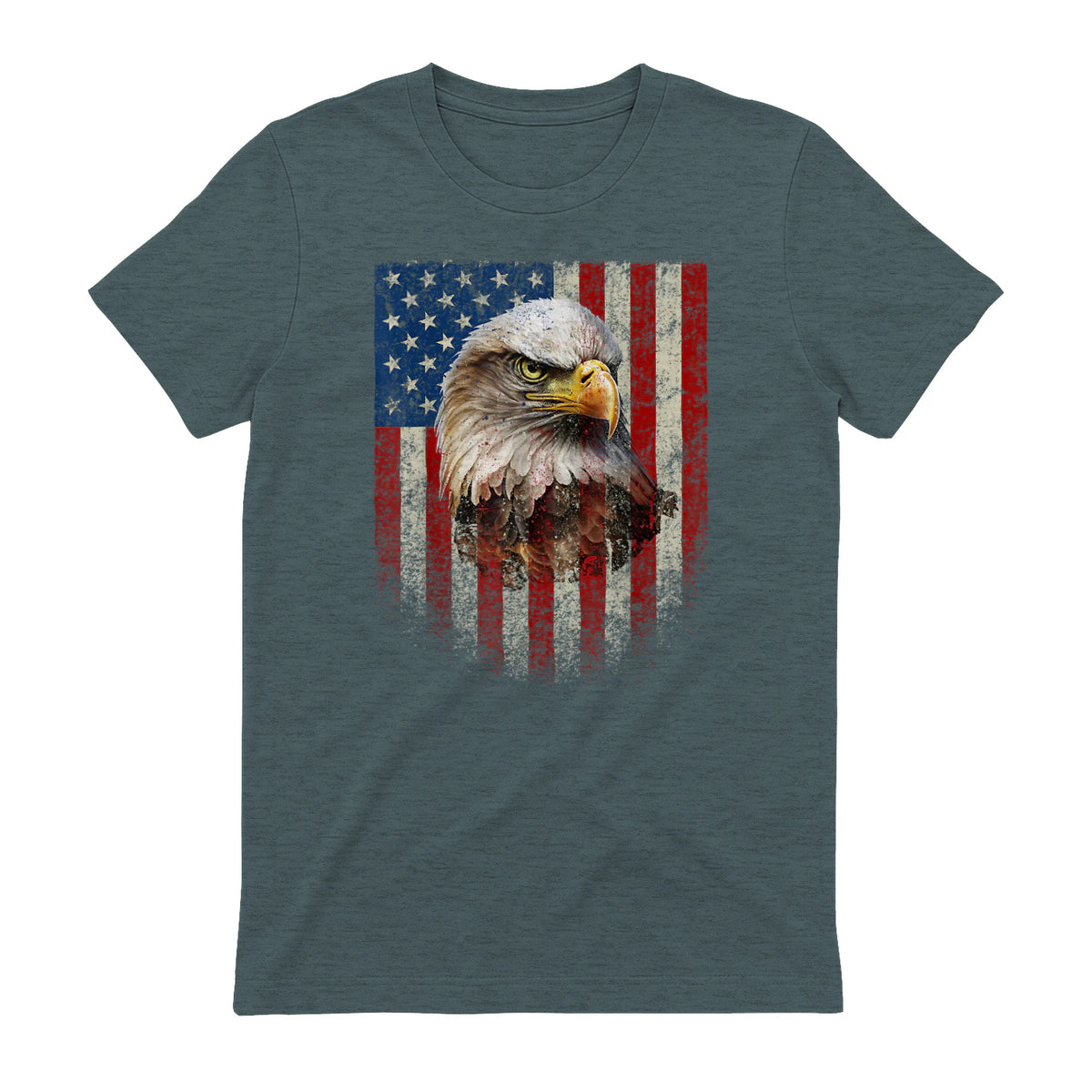 American Flag Bald Eagle Patriotic Red White Blue T-Shirt in Dark Heather - back view