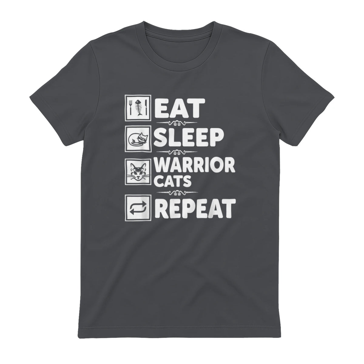 Cat & Cats Lover - Eat Sleep Warrior Cat Repeat - Cat T-Shirt in Charcoal - back view