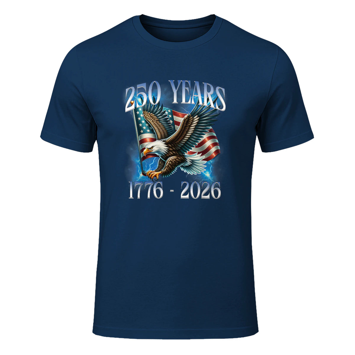 Eagle and Flag Anniversary Birthday T-Shirt in Navy - front view