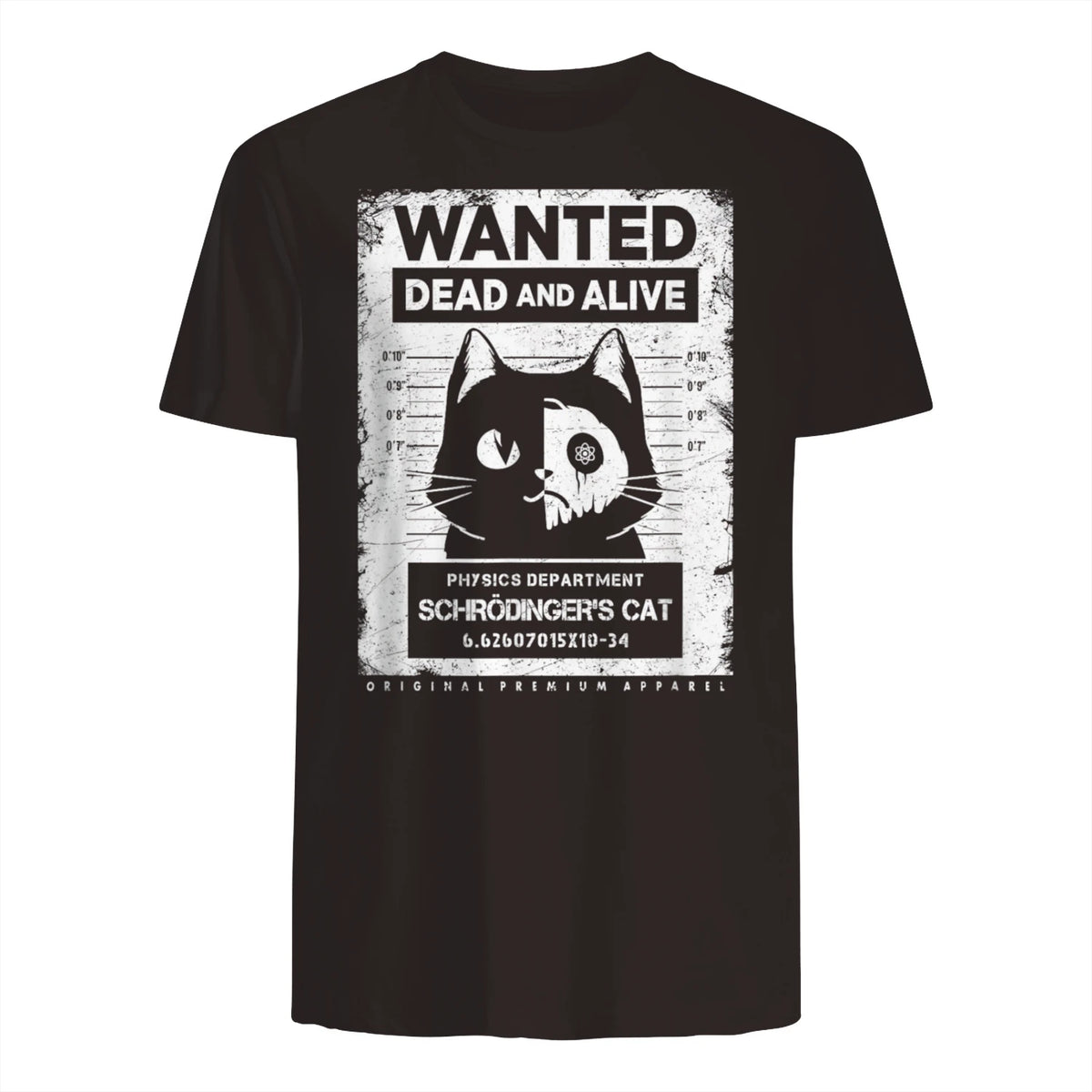 Schrödinger's Cat Wanted Dead And Alive Physics Physicist T-Shirt in Dark Chocolate - back view