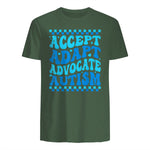 Accept Adapt Advocate Autism Awareness T-Shirt in Military Green - back view