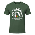 in April We Wear Red Autism Awareness Acceptance Red Instead in Military Green - front view
