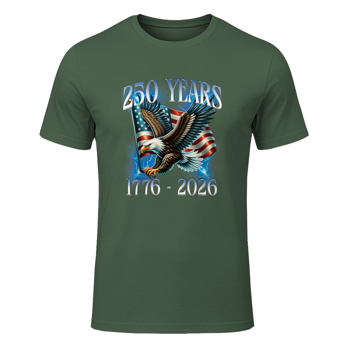 Eagle and Flag Anniversary Birthday T-Shirt in Military Green - front view