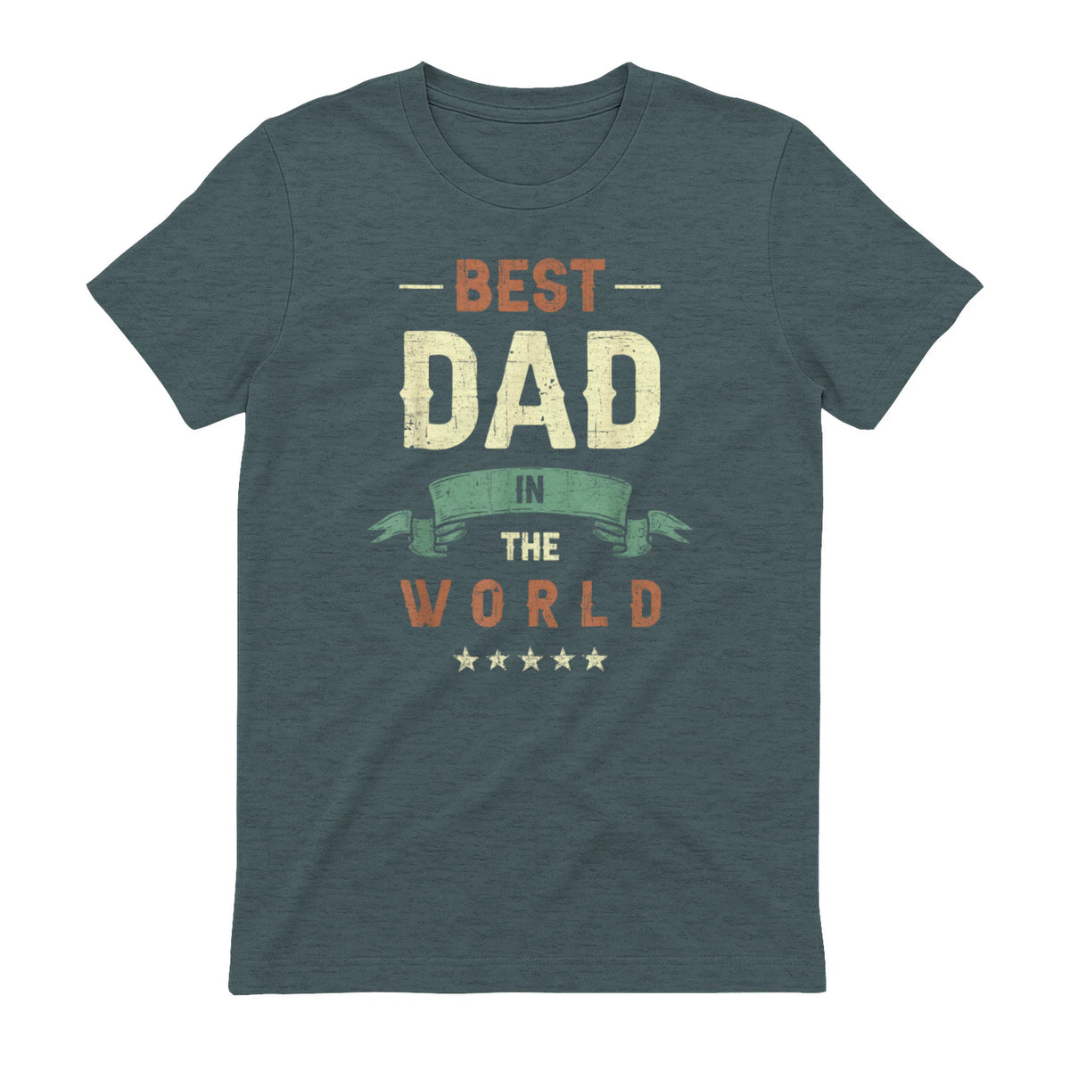 Best Dad in the World, Retro Vintage Look T-Shirt in Dark Heather - back view