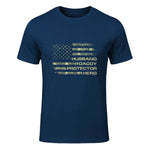 Husband Daddy Protector Hero Fathers Day Camo American Flag in Navy - front view