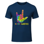 Be Kind ASL Love Sign Language Hand Autism Awareness Tie Dye in Navy - front view