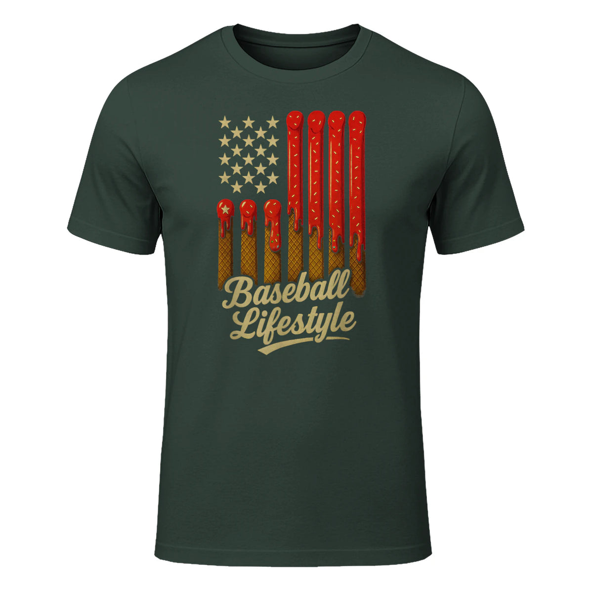 Baseball Lifestyle Apparel Youth Baseball Drip Ice Cream T-Shirt in Forest Green - front view