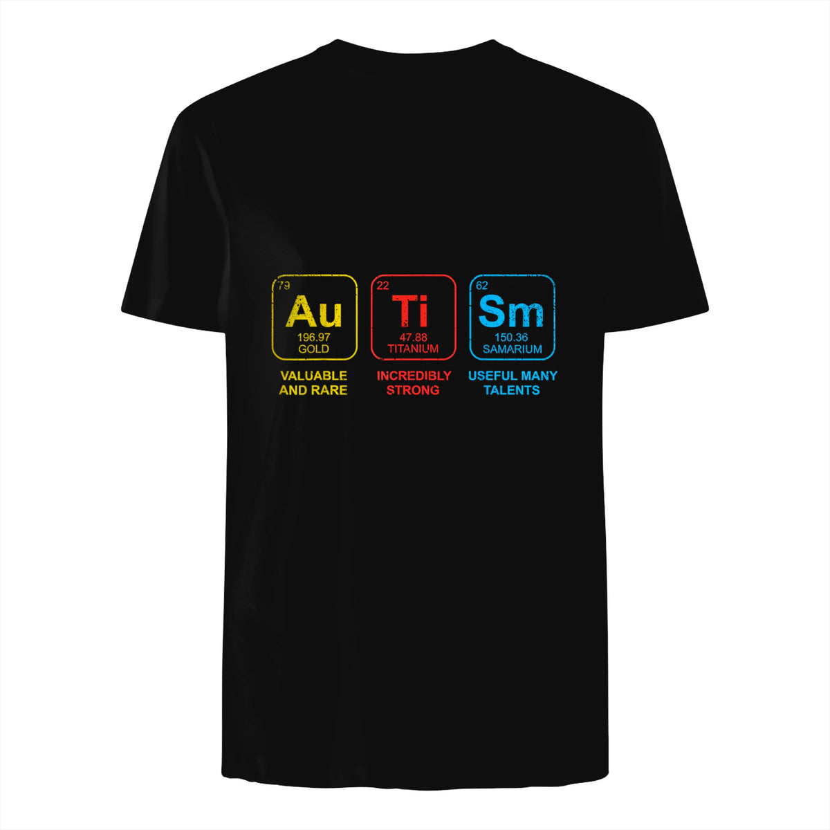 Autism Awareness Periodic Table ASD T-Shirt in Black - back view