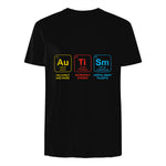 Autism Awareness Periodic Table ASD T-Shirt in Black - back view