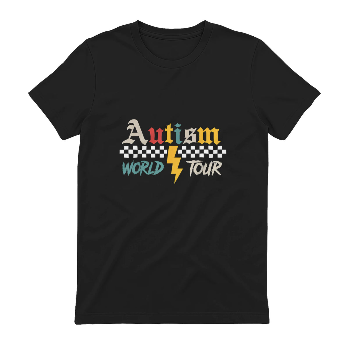Autism Awareness World Tour Be Kind Two-Sided T-Shirt in Black - back view