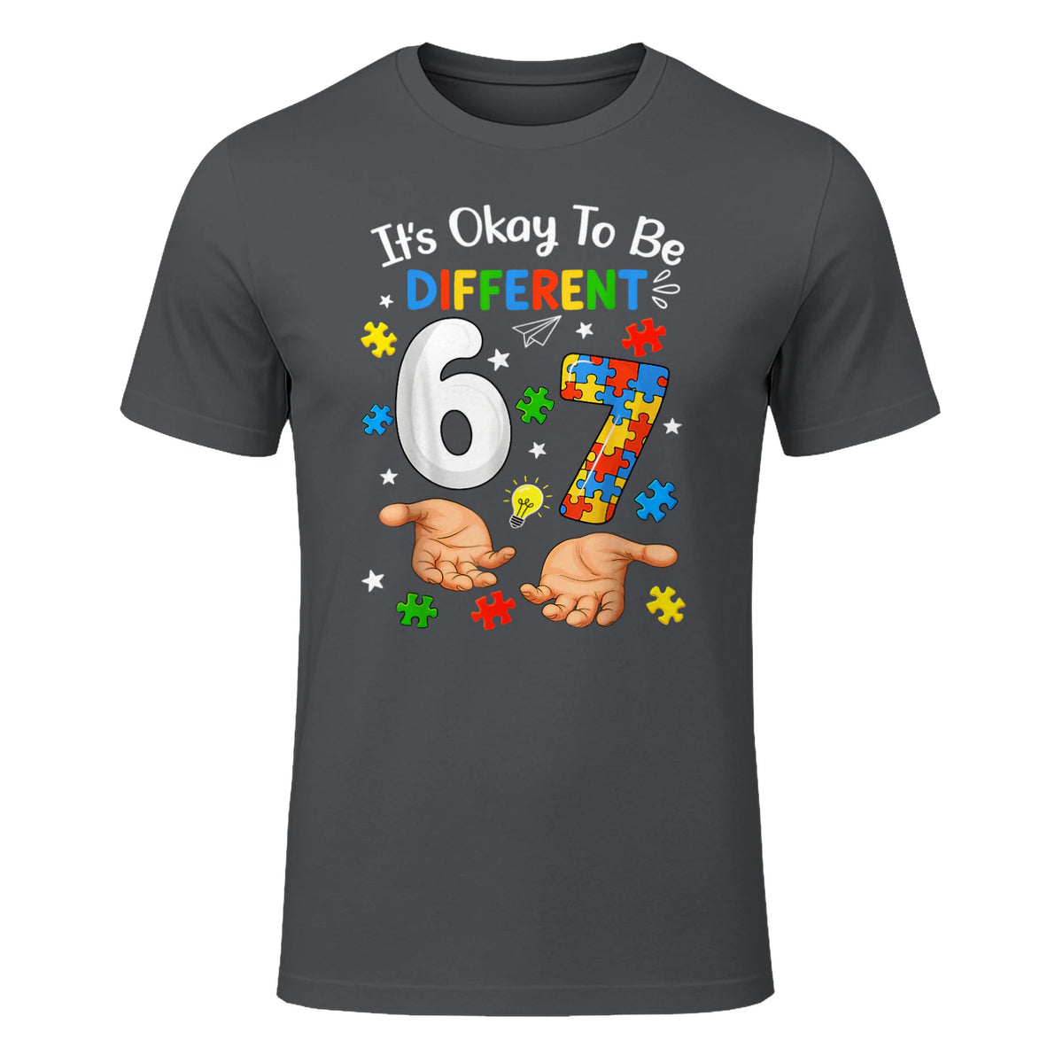 Six Seven Autism Awareness T-Shirt in Charcoal - front view