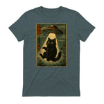 Vintage Japanese Cat Alien Cat Mom UFO Abduction Graphic T-Shirt in Dark Heather - back view