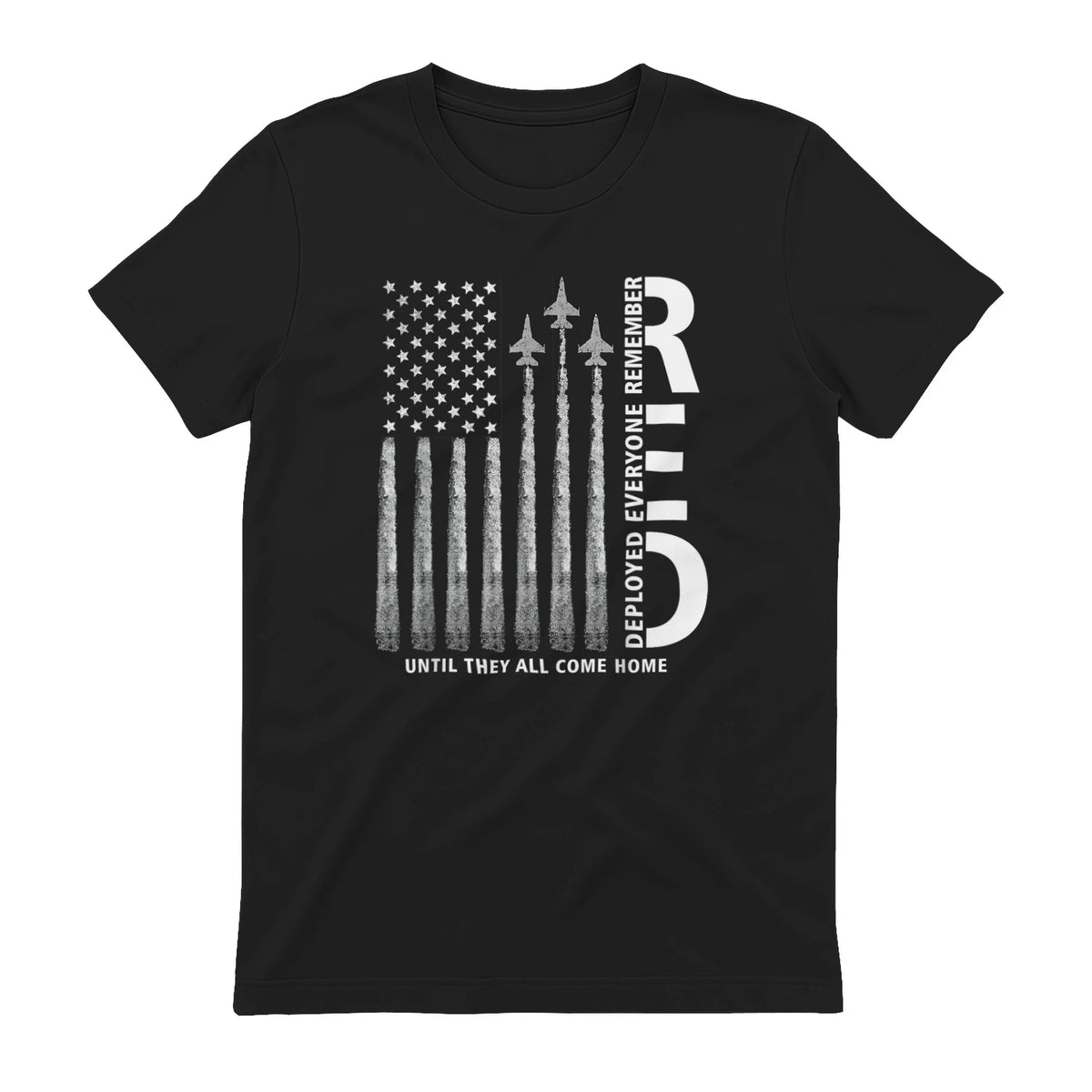 Remember Everyone Deployed RED Friday Military American Flag T-Shirt in Black - back view