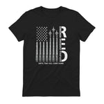 Remember Everyone Deployed RED Friday Military American Flag T-Shirt in Black - back view