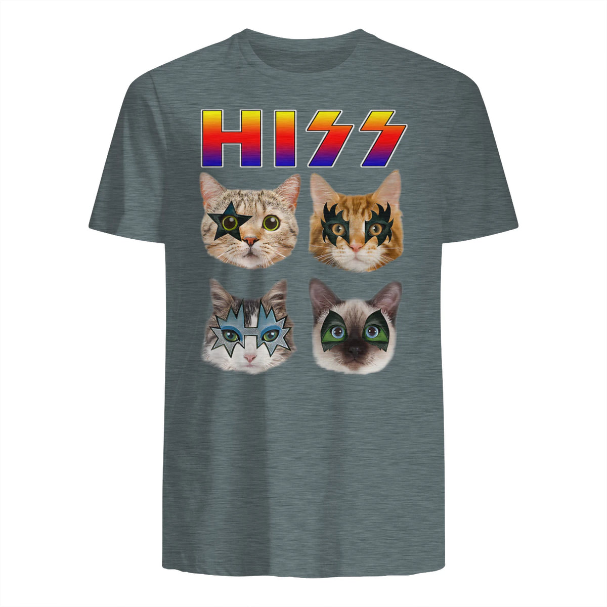 Funny Cat Hiss Rock and Roll For Cat Lover, Cat Dad, Cat mom T-Shirt in Dark Heather - back view