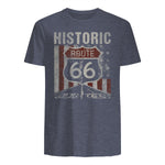 Historic USA Route Sixty-Six Highway Road Sign T-Shirt in Heather Navy - back view