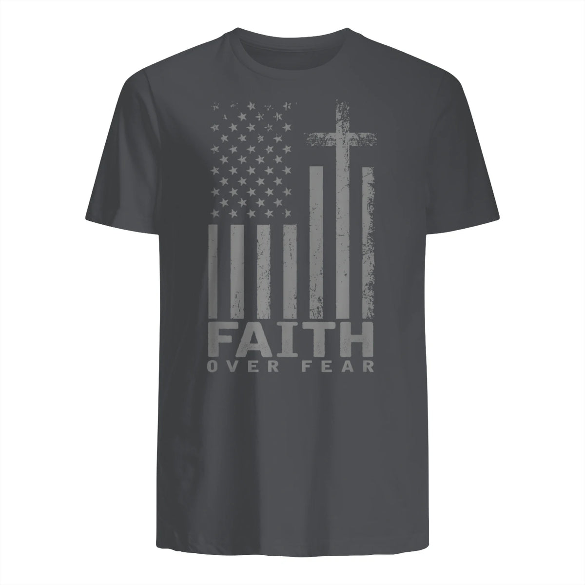 America Pride US Flag Faith Over Fear Prayer T-Shirt in Charcoal - back view