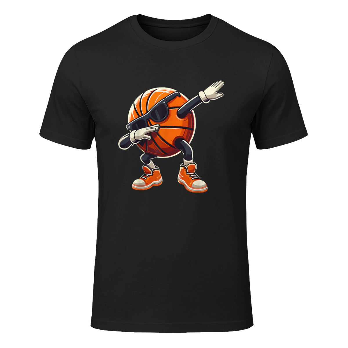 Dabbing Basketball Ball with Sunglasses Funny Basketball T-Shirt in Black - front view