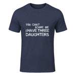 You Can't Scare Me I Have Three Daughters Shirt Fathers Day in Heather Navy - front view