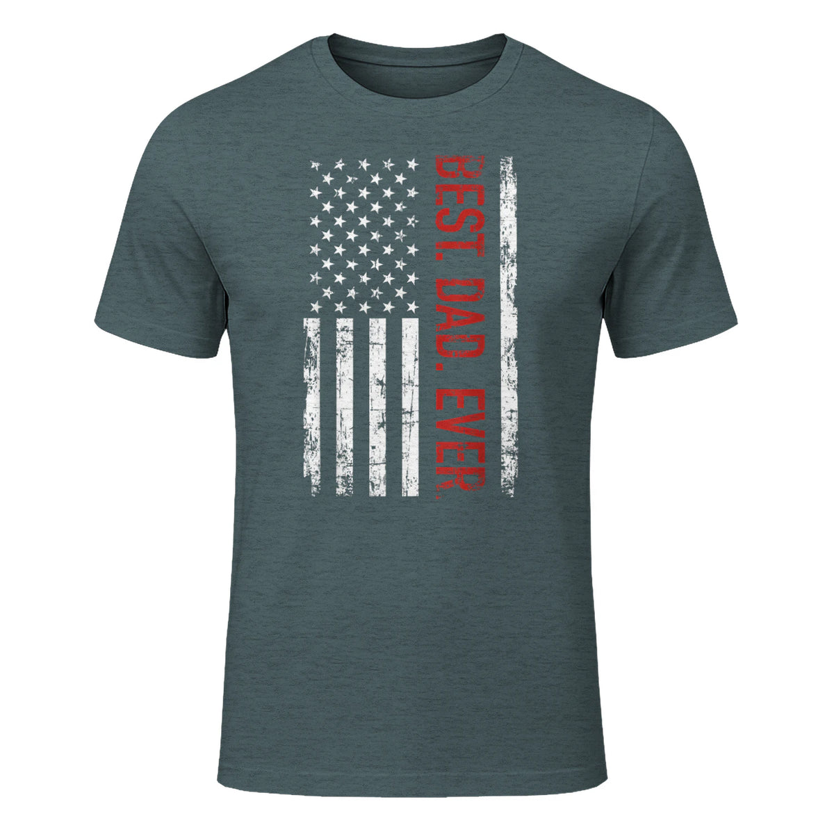 Best dad ever US american flag gift for father's day Short Sleeve in Dark Heather - front view