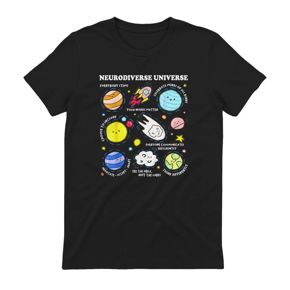 Kids Autism Awareness Neurodiverse Universe Neurodiversity in Black - back view