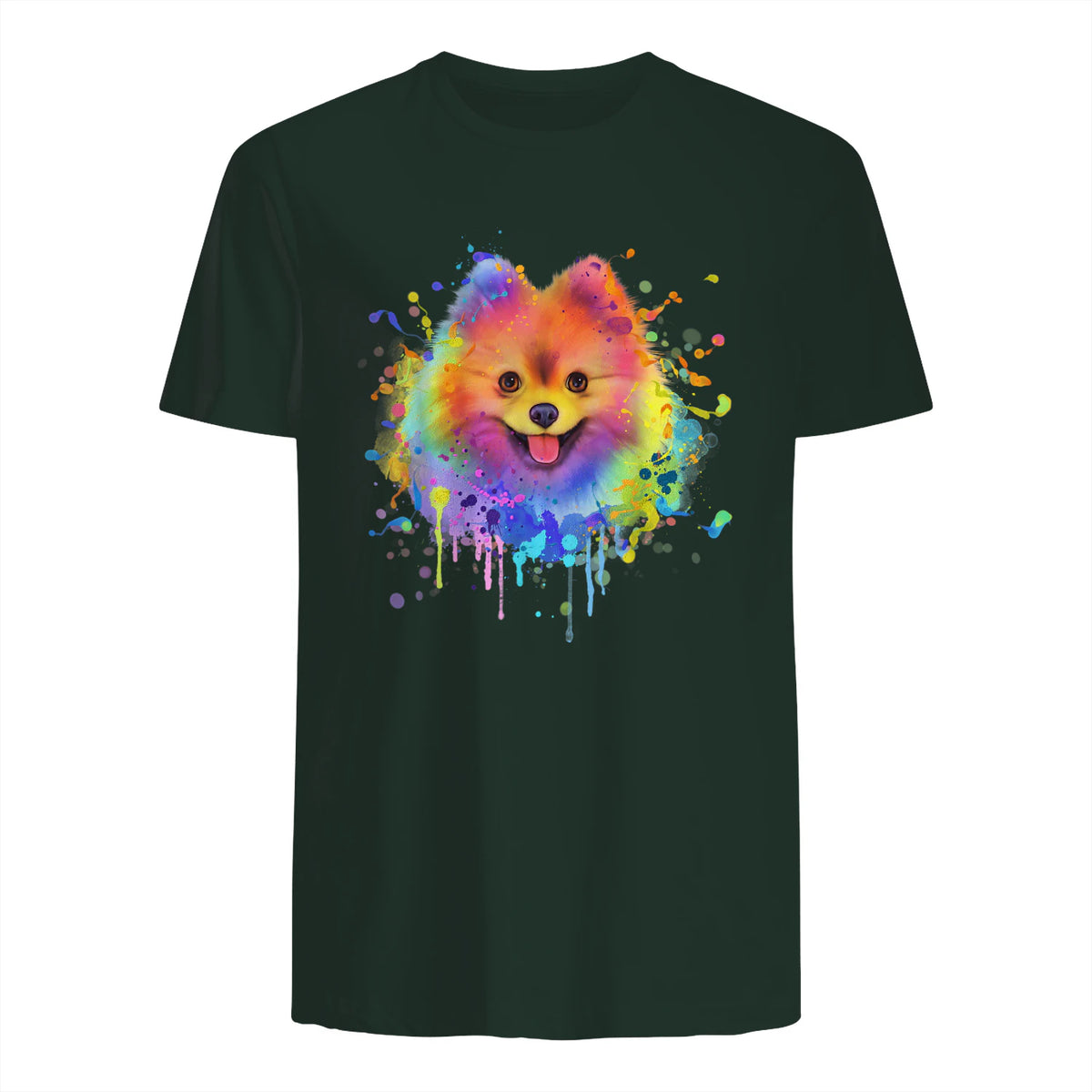 Colorful Splash Art Poméranie Portrait Pom Puppy Owner in Forest Green - back view