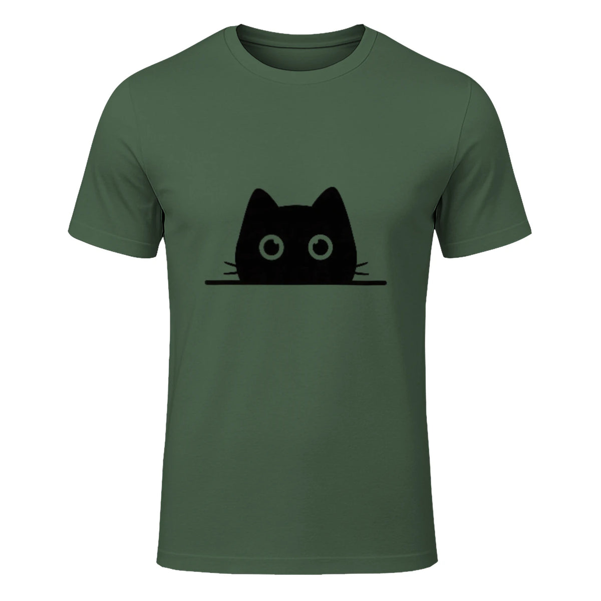 Chemise avec motif de chat dans une poche pour enfants, femmes, hommes, amoureux des chats in Military Green - front view