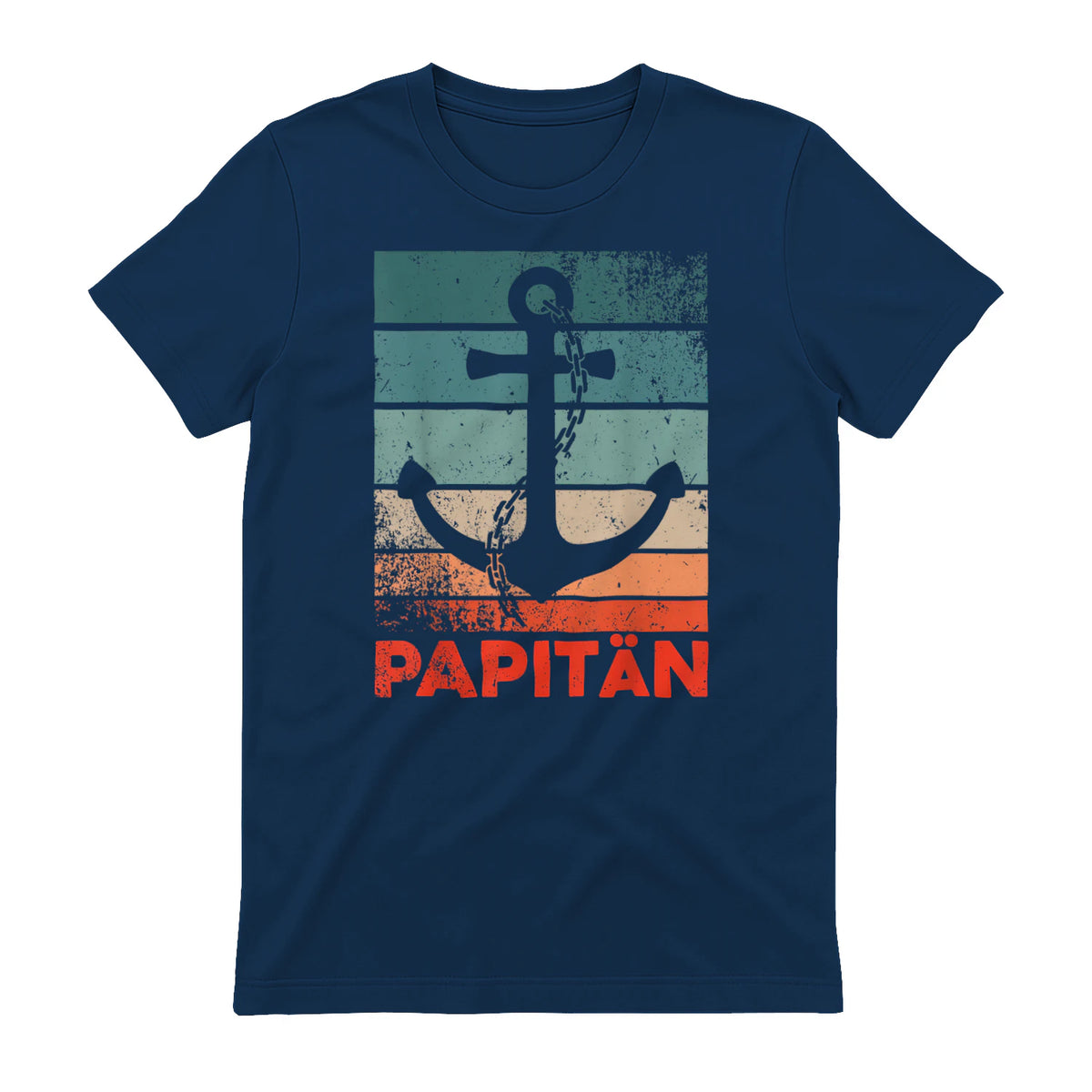 Papitän Papa und Kapitän Lustiges Retro Anker Vatertag in Navy - back view
