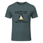 Funny silly penguin t-shirt mens ladies retirement gift in Dark Heather - front view
