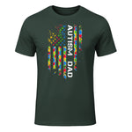 Autism Dad Awareness American Flag USA T-Shirt in Forest Green - front view