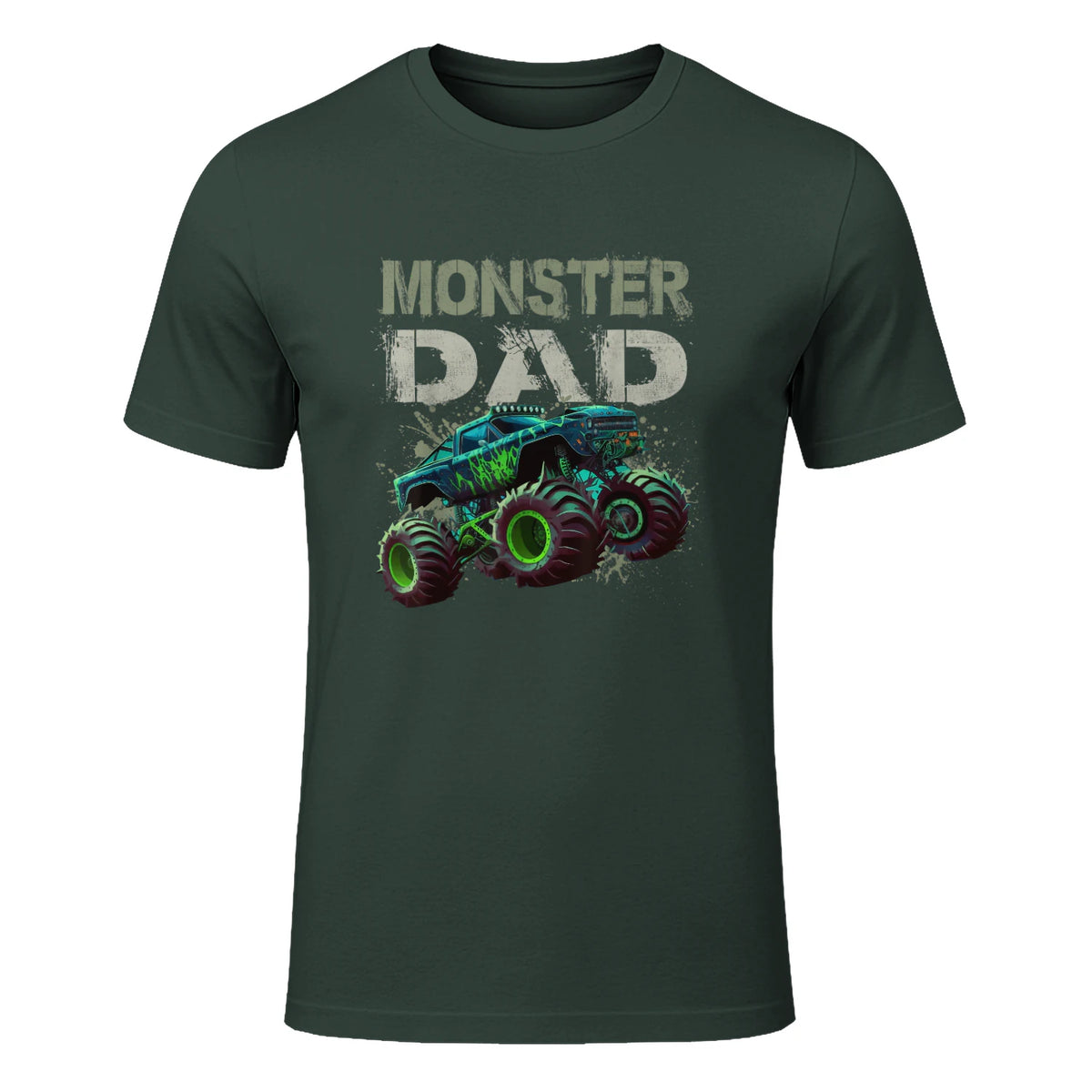 Monster Truck Dad T-Shirt in Forest Green - front view