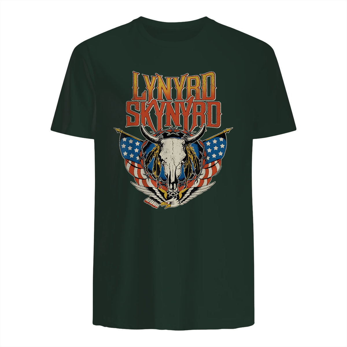 Lynyrd Skynyrd - Americana Steer Skull T-Shirt in Forest Green - back view