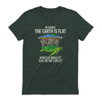 Flat Earth Society T Shirt Turtle Elephants Men Women Gift in Forest Green - back view